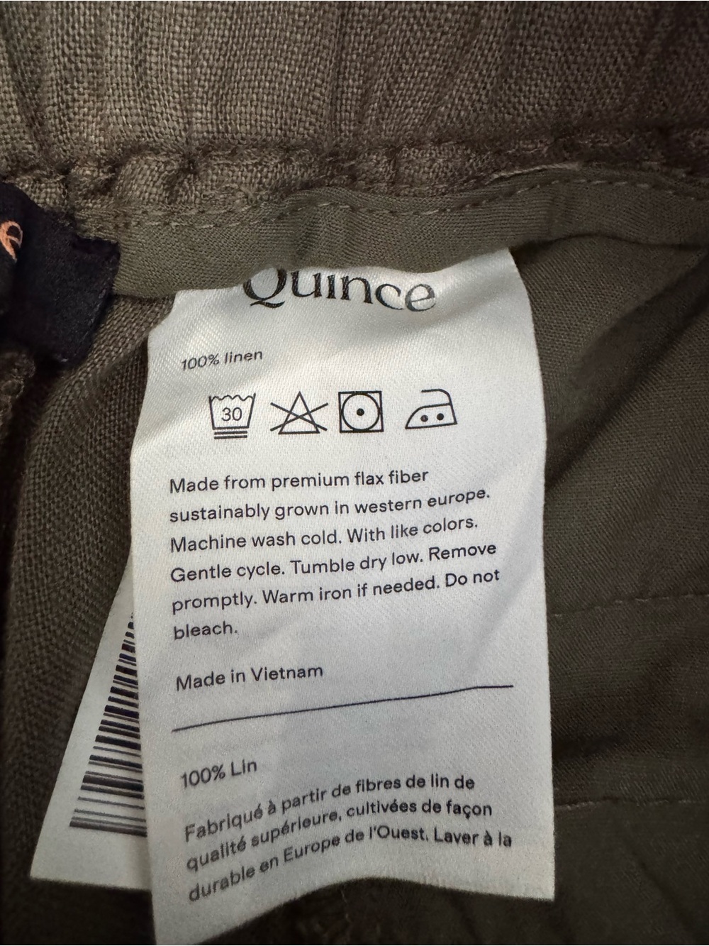 Quince 100% European Linen Wide Leg Pants – Bayberry Olive – XL - Picture 3 of 5